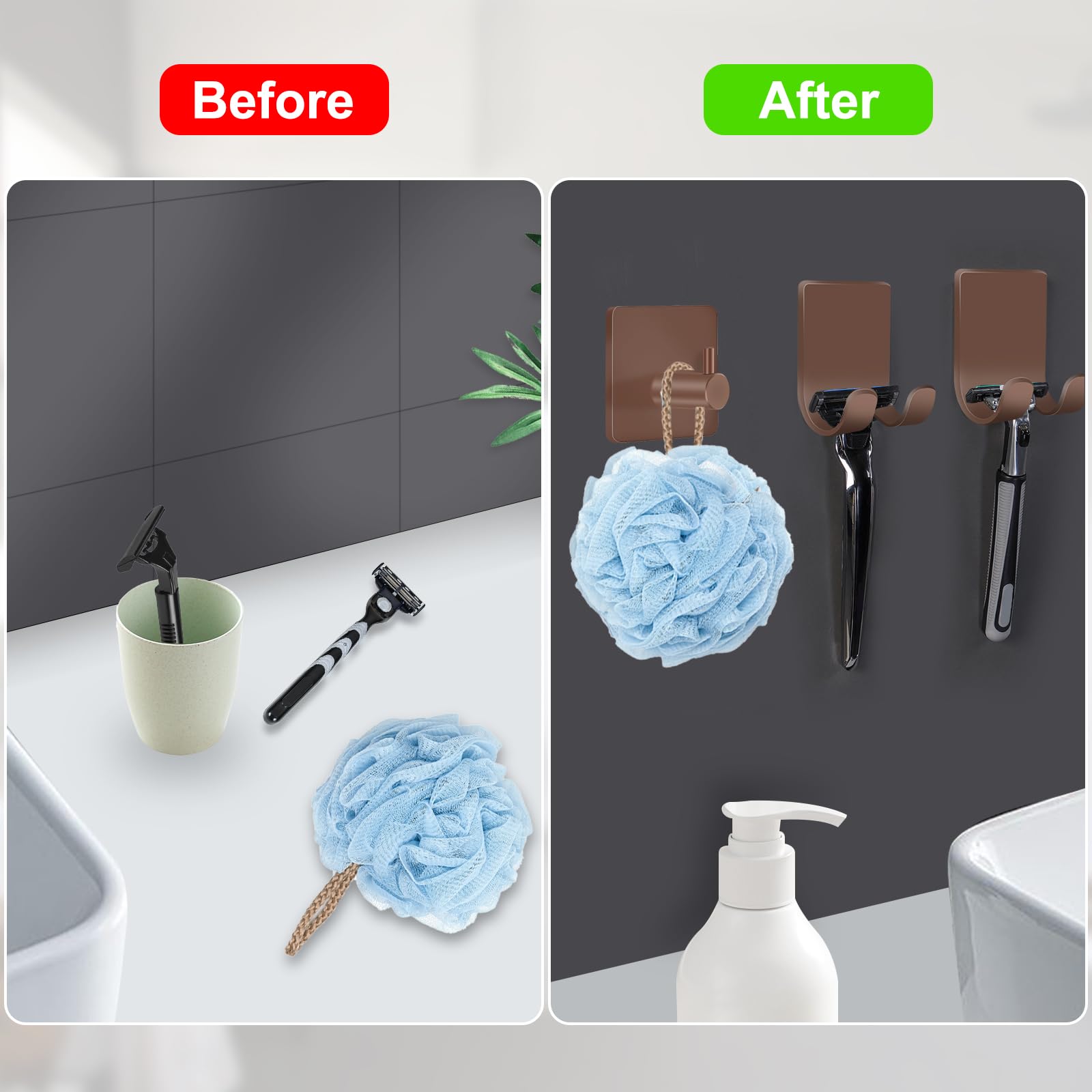 CGBE Shower Holders for Razors, 2 Pack Squeegee Holder and 2 Pack Razor Holder, Razors Holder for Shower Heavy Duty Waterproof Hook for Squeegee Loofah - Black