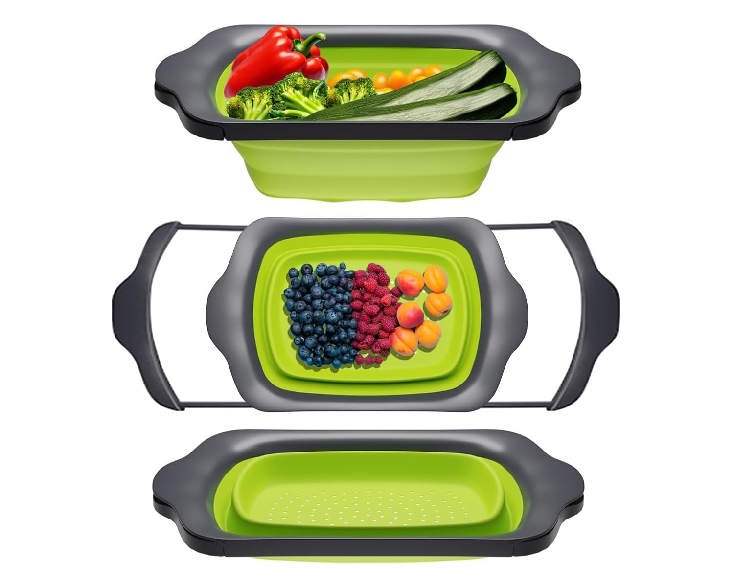 Comfify Over-the-Sink Colander with Handles – Sleek Plastic Black Kitchen Strainer for Pasta, Vegetables & Fruits – Space-Saving Design – 17.1 x 10.2 x 1.75 Inches