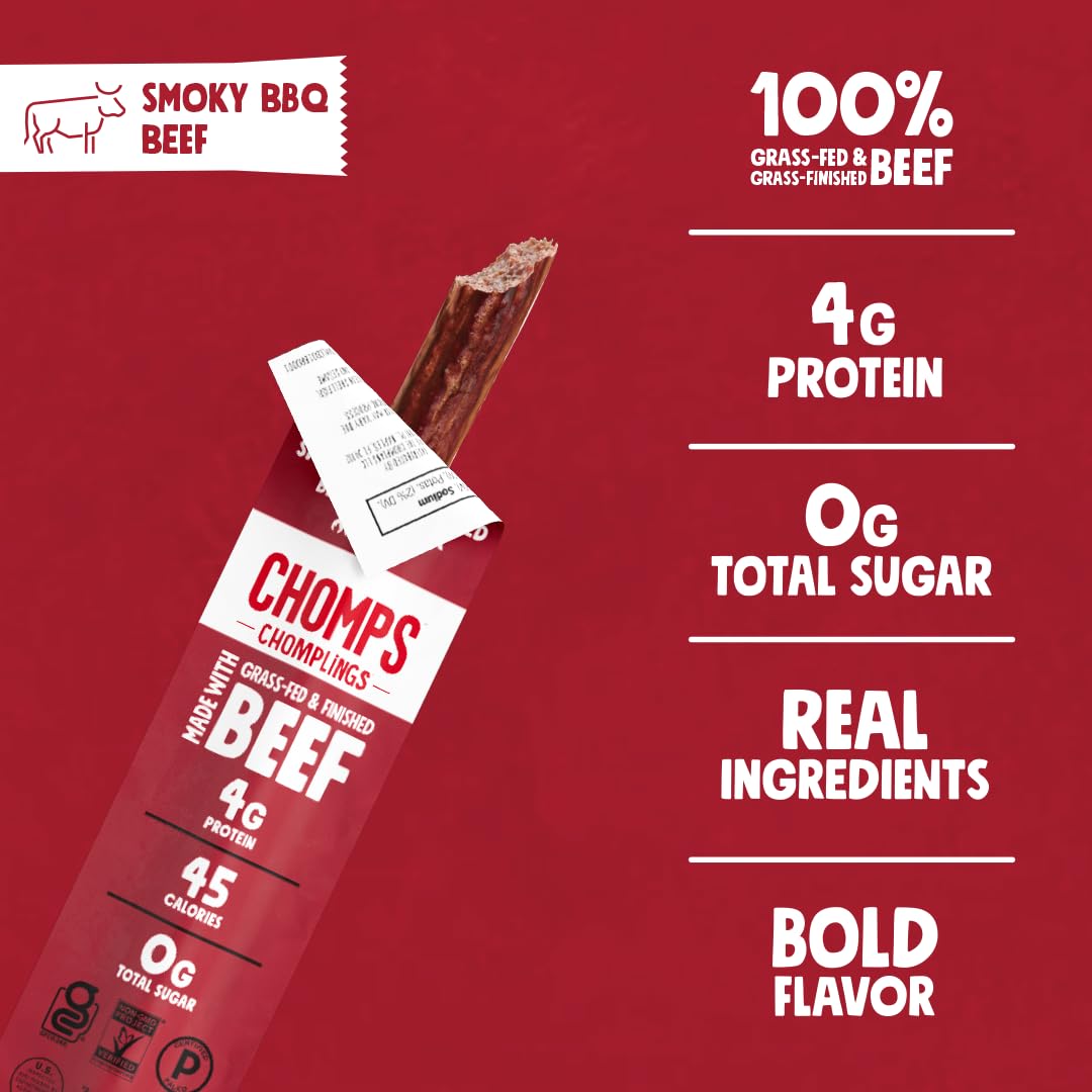 Chomps Snack Size Grass-Fed and Finished Jalapeño Beef Jerky Snack Sticks 0.5oz 24-Pack - Keto, Paleo, Whole30, 4g Lean Meat Protein, Gluten-Free, Zero Sugar Food, Non-GMO Chomplings