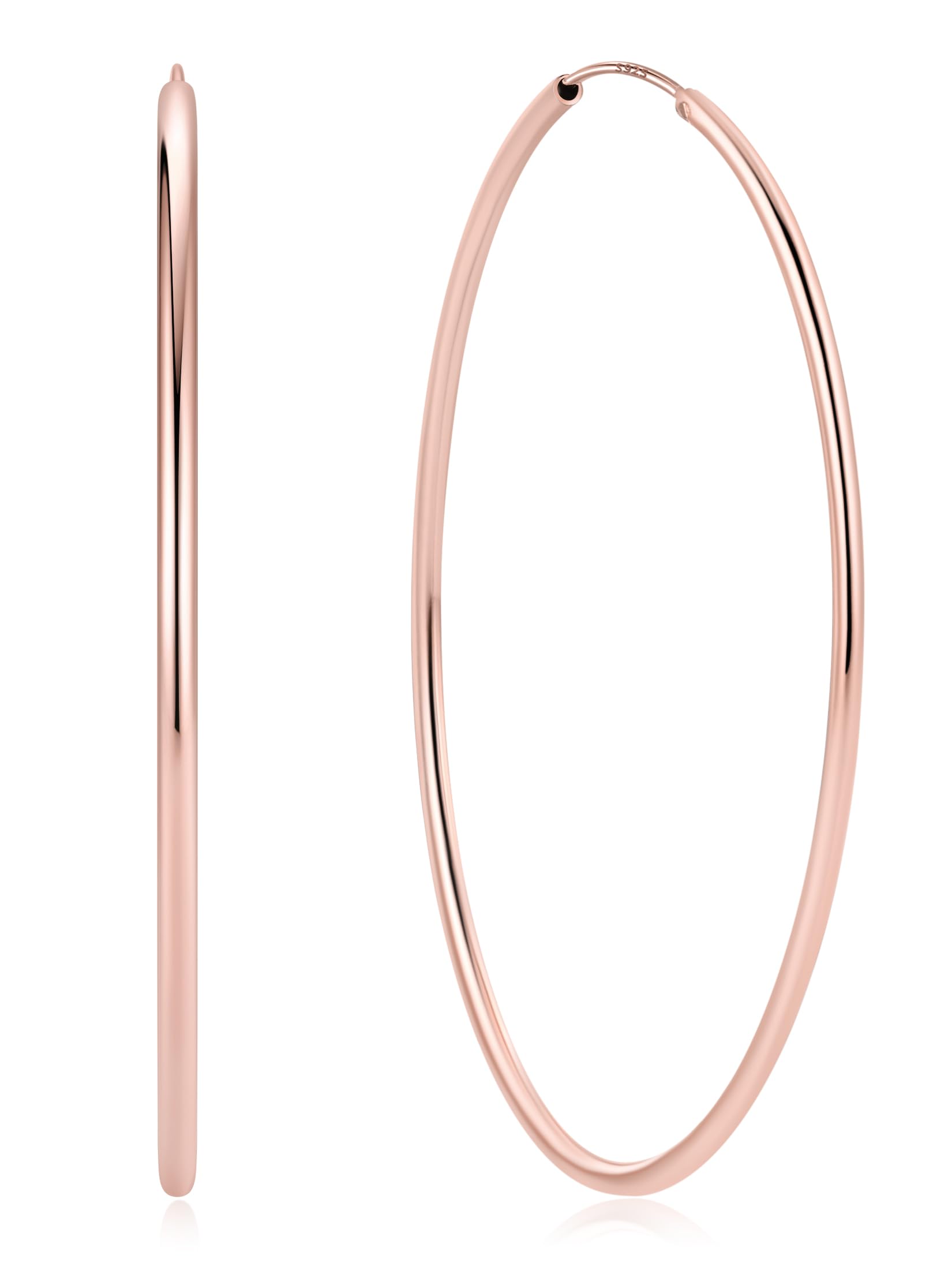 ChicSilver 925 Sterling Silver Hoop Earrings for Women Hypoallergenic, Lightweight Large Gold Plated Silver Hoop Earrings, Endless Hoops Earring 20/30/40/50/60/70MM