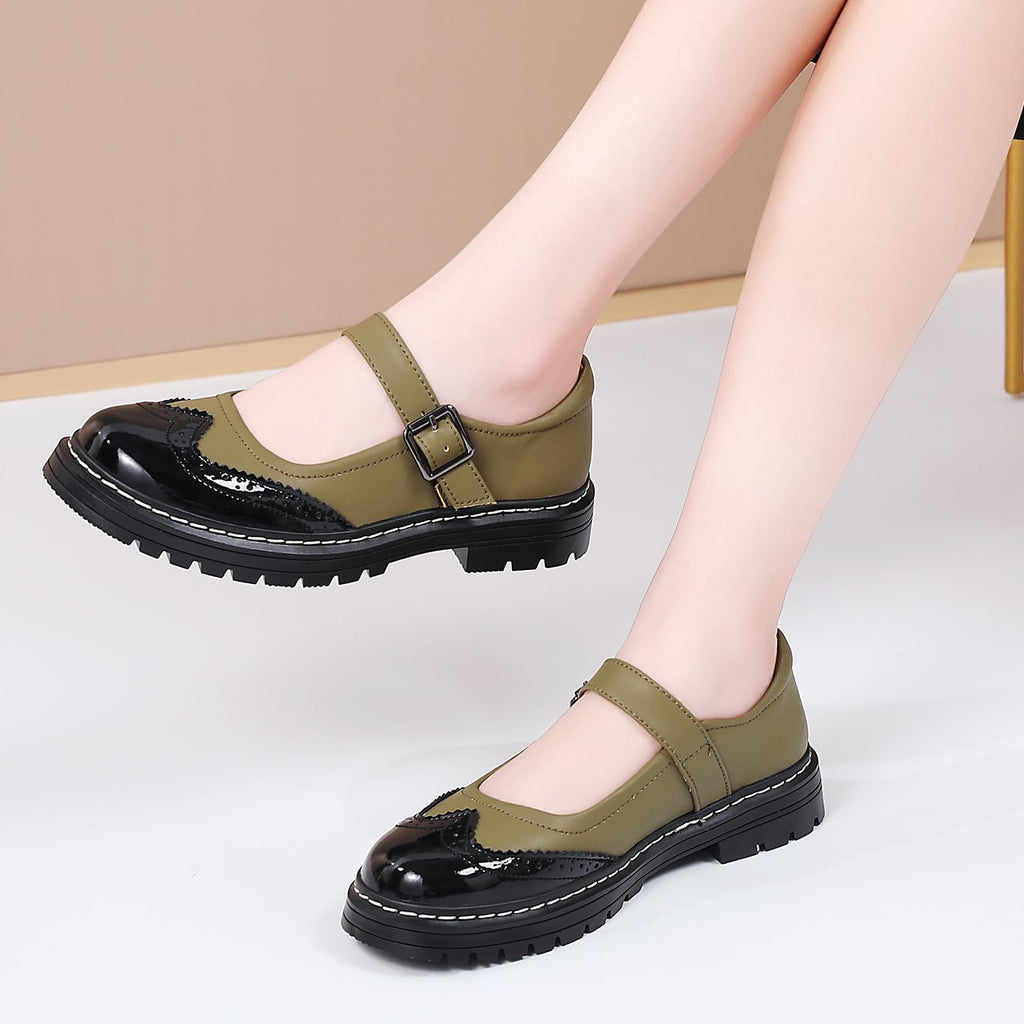 Mary Jane Shoes Women Platform Non-Slip Classics Round Toe Ankle Strap Comfort Casual Oxford Dress Work Mary Jane Flat Shoes