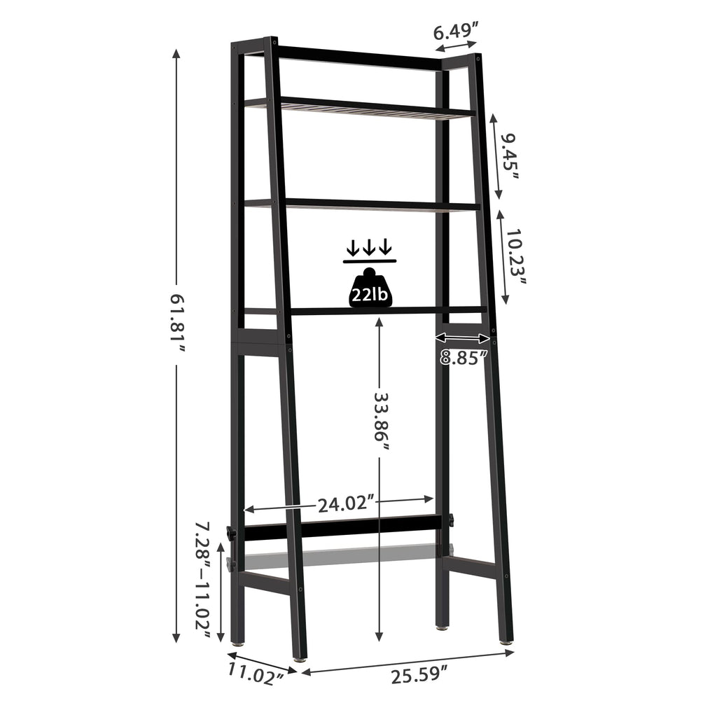 MallKing Over The Toilet Bathroom Organizer, Wooden 3-Tier Over-The-Toilet Storage Rack Bathroom Space Saver Organizer, Freestanding Above Toilet with Toilet Paper Holder and Hooks (Black)