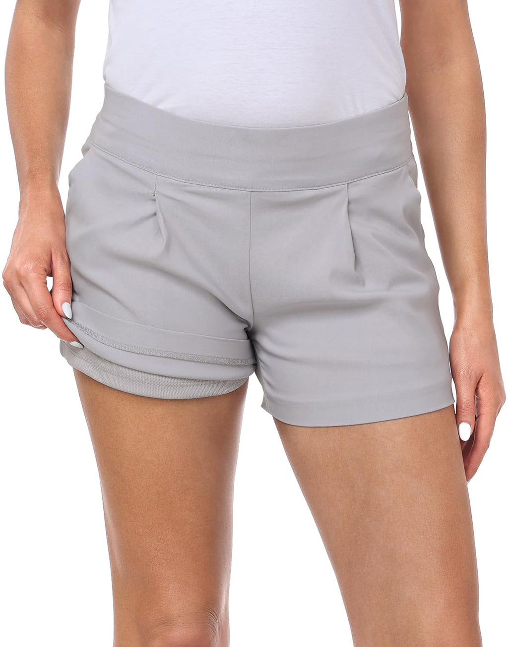 HDE Womens Pull On Dress Shorts 3" Inseam with Pockets High Waisted Chino Dressy Pleated Summer Stretchy Elastic Waist Shorts