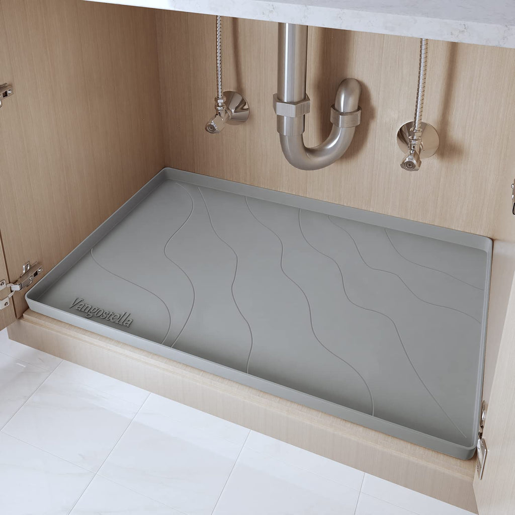 Heavy Duty Silicone Under Sink Mats for Kitchen Waterproof 19" x 19", Extra Thick Under Sink Rubber Mat Drip Tray, Raised Edge Under Sink Liner,Prevent Drips, Leaks, Spills,Beige
