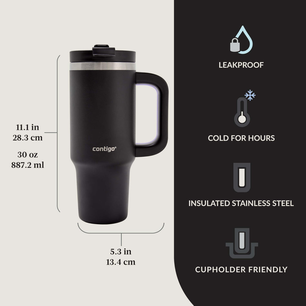 Contigo Streeterville 30oz Tumbler, Stainless Steel Vacuum Insulated, Leak-Proof, Cold for 29 Hours, Fits in cupholders, Licorice