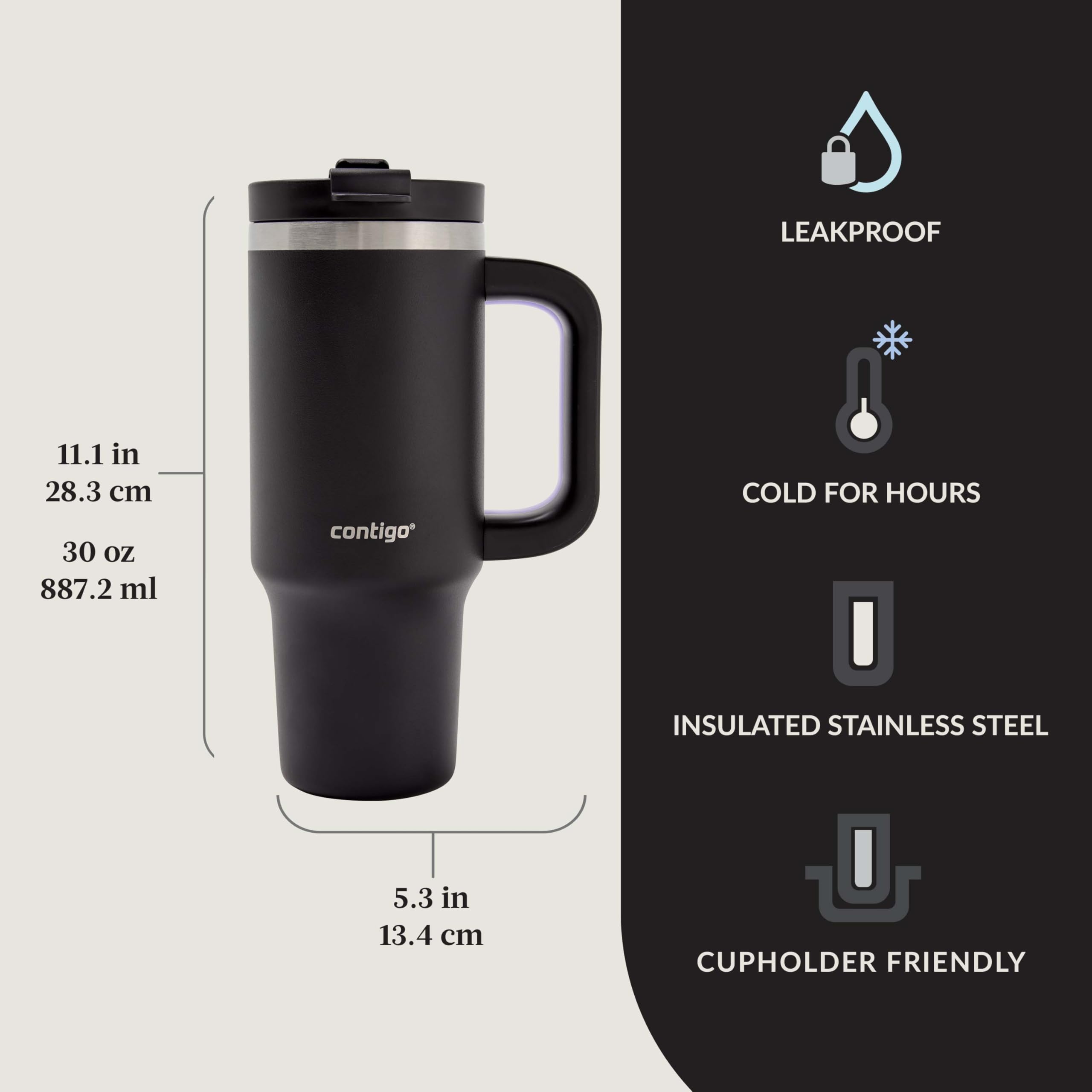Contigo Streeterville 30oz Tumbler, Stainless Steel Vacuum Insulated, Leak-Proof, Cold for 29 Hours, Fits in cupholders, Licorice