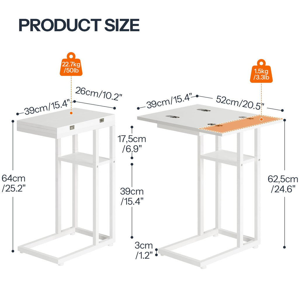 HOOBRO Foldable C Shaped End Table, C Shaped Side Table with Storage Shelf, Small Snack Table, Slide Under Couch Table for Sofa, Living Room Bedroom Small Spaces Easy Assembly, Black BK29SF01