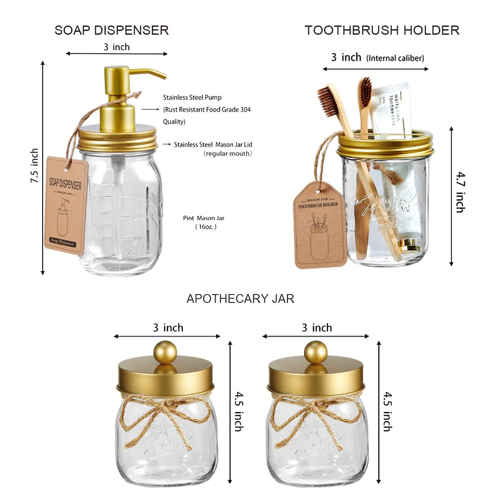 SheeChung 6Pcs Mason Jars Bathroom Accessories Set Complete - Toothbrush Holder, Lotion Soap Dispenser, 2 Mason Jars, Soap Dish, Toilet Paper Basket, Rustic Farmhouse Decor (Black, 6Pcs Bathroom Set)