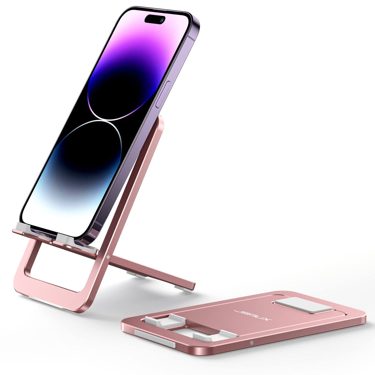 JSAUX Cell Phone Stand, Foldable Aluminum Adjustable Phone Holder for Desk Portable Travel Essentials Office Accessories for iPhone 17 16 15 14 13 Pro Max Samsung S25 S24 S23 Ultra Kindle-Black