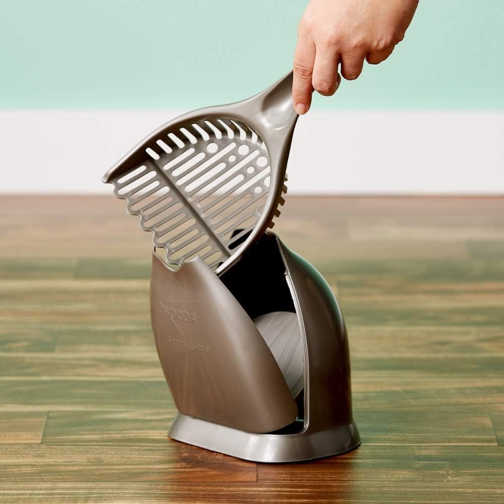Petmate Scoop N' Hide Cat Litter Scoop with Discreet Litter Scoop Holder, Brushed Nickel