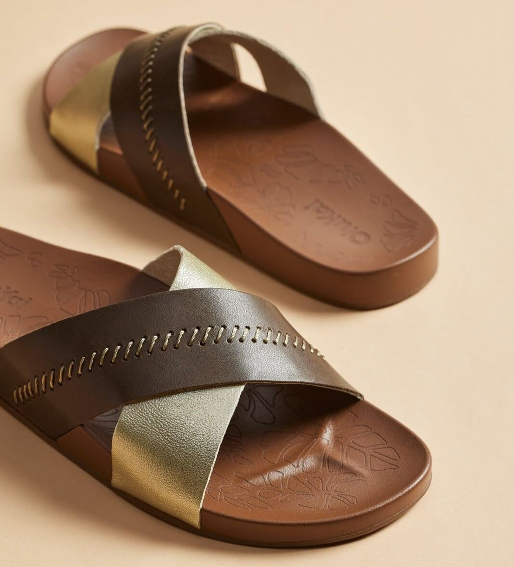 OluKai Kipe'a Olu Women's Slide Sandal, Premium Leather, Relaxed & Dressy Design For Any Occasion, All-Day Comfort & Fit