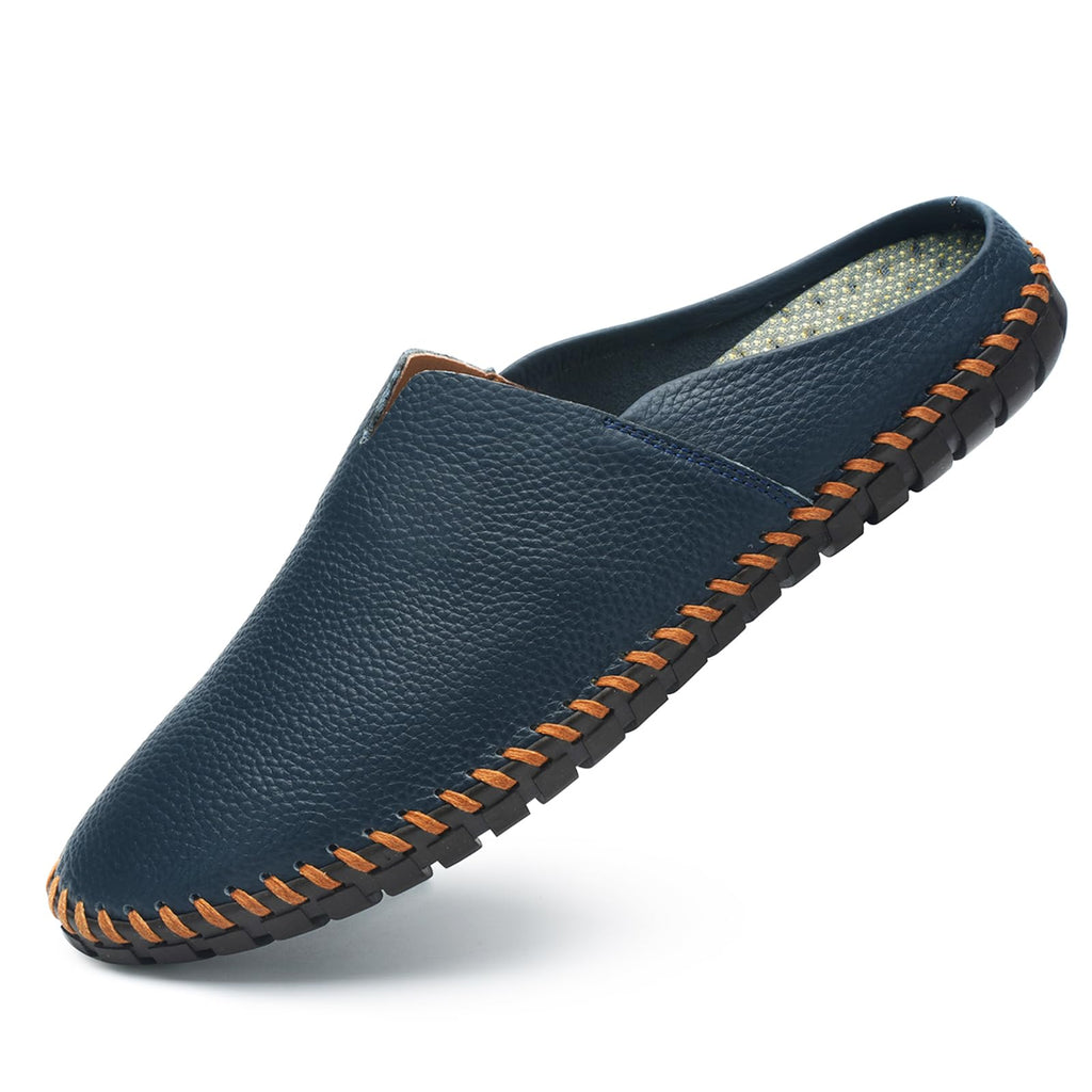 Men’s Slip-On Loafers Mules Clog Handmade Leather Slippers Hand Stitched no-Heel Casual Shoes for Men Breathable Comfortable Soft