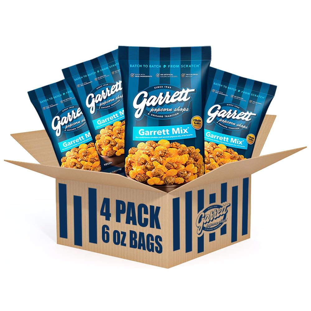 Garrett Popcorn Garrett Mix, 4 Ounce Bags (Pack of 6) - Classic Chicago Style Cheese and Caramel Gourmet Popcorn - Gluten Free, Sweet and Salty Snack, Popped Party Mix