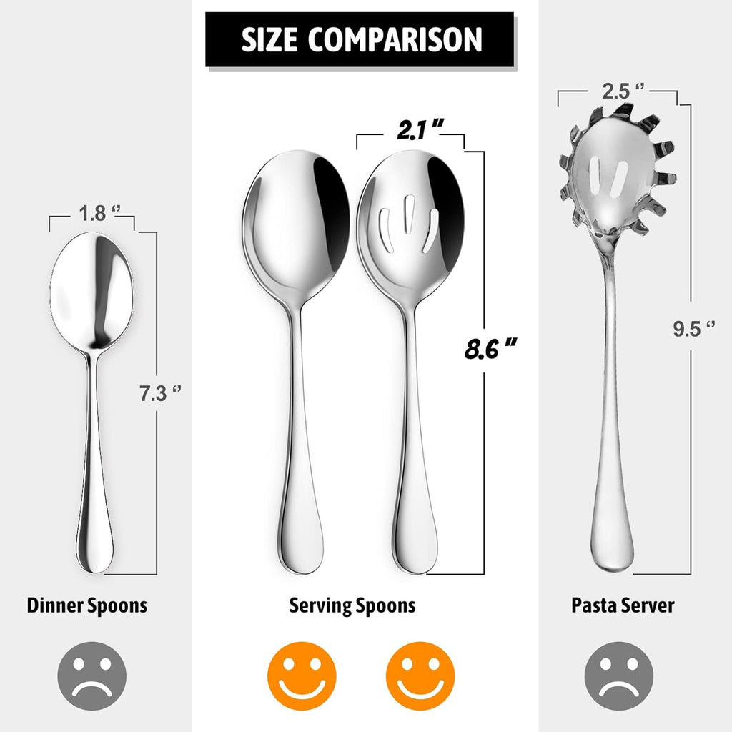 Hiware 8-Piece Serving Set - Includes 4 Spoons and 4 Slotted Spoons, 18/8 Stainless Steel Buffet Utensils - Mirror Polished, Dishwasher Safe, 8.6-Inch