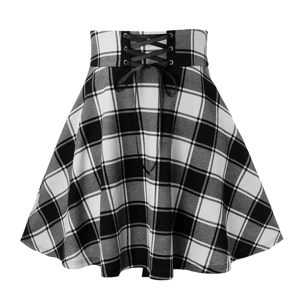 IDEALSANXUN Gothic Plaid Mini Skirts for Women Short High Waist Plaid Skirts