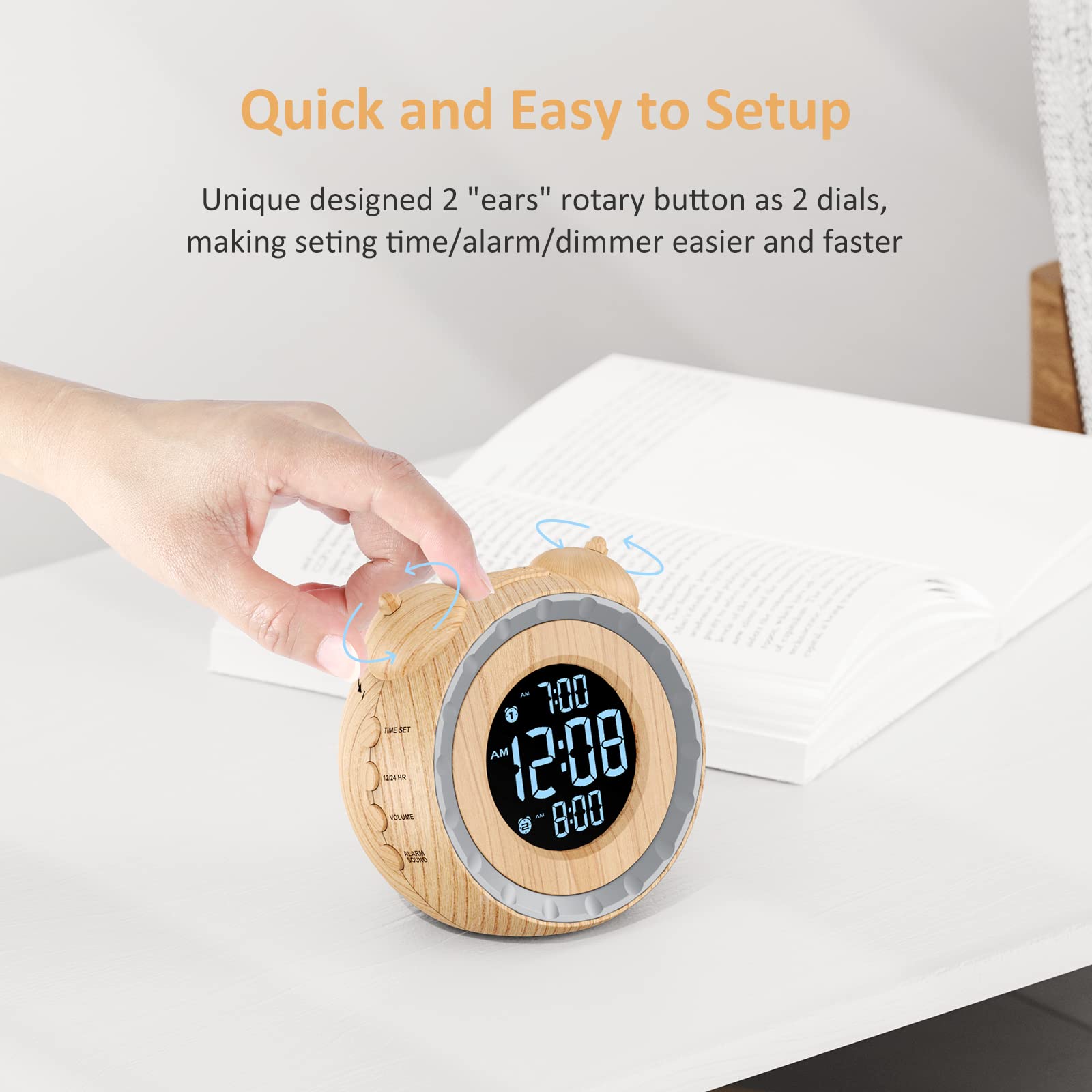 uscce Loud Dual Alarm Clock with Bed Shaker - 0-100% Dimmer, Vibrating Alarm Clock for Heavy Sleepers or Hearing Impaired, Easy to Set, USB Charging Port, Snooze, Battery Backup