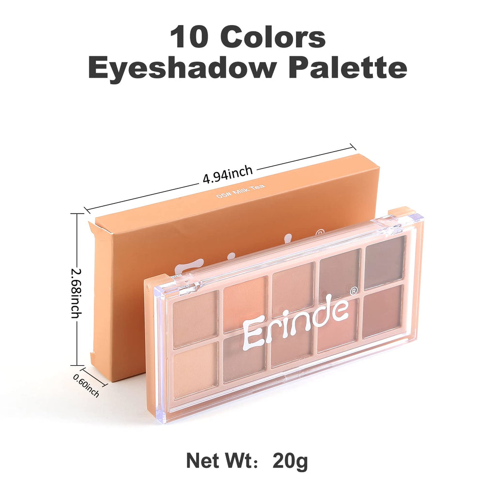 Erinde 10 Colors Eyeshadow Palette Makeup - Matte Shimmer Glitter Eye Shadow Korean Makeup, Ultra-Blendable, High Pigmented, Natural-Looking, Peach Brown Eyeshadow Pallet with Brush, Peach Color