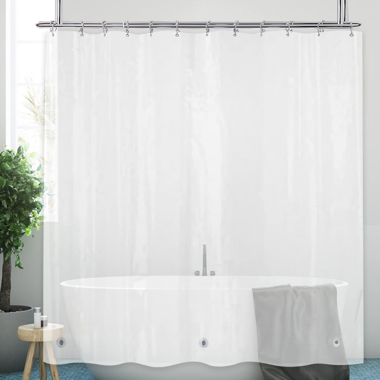 YISURE Clawfoot Tub Clear Short Length 60 Inch Shower Curtain Liner, 180x60 Inch Extra Wide 360 Shower Curtain PEVA Waterproof Wrap Around Bath Tub Curtain
