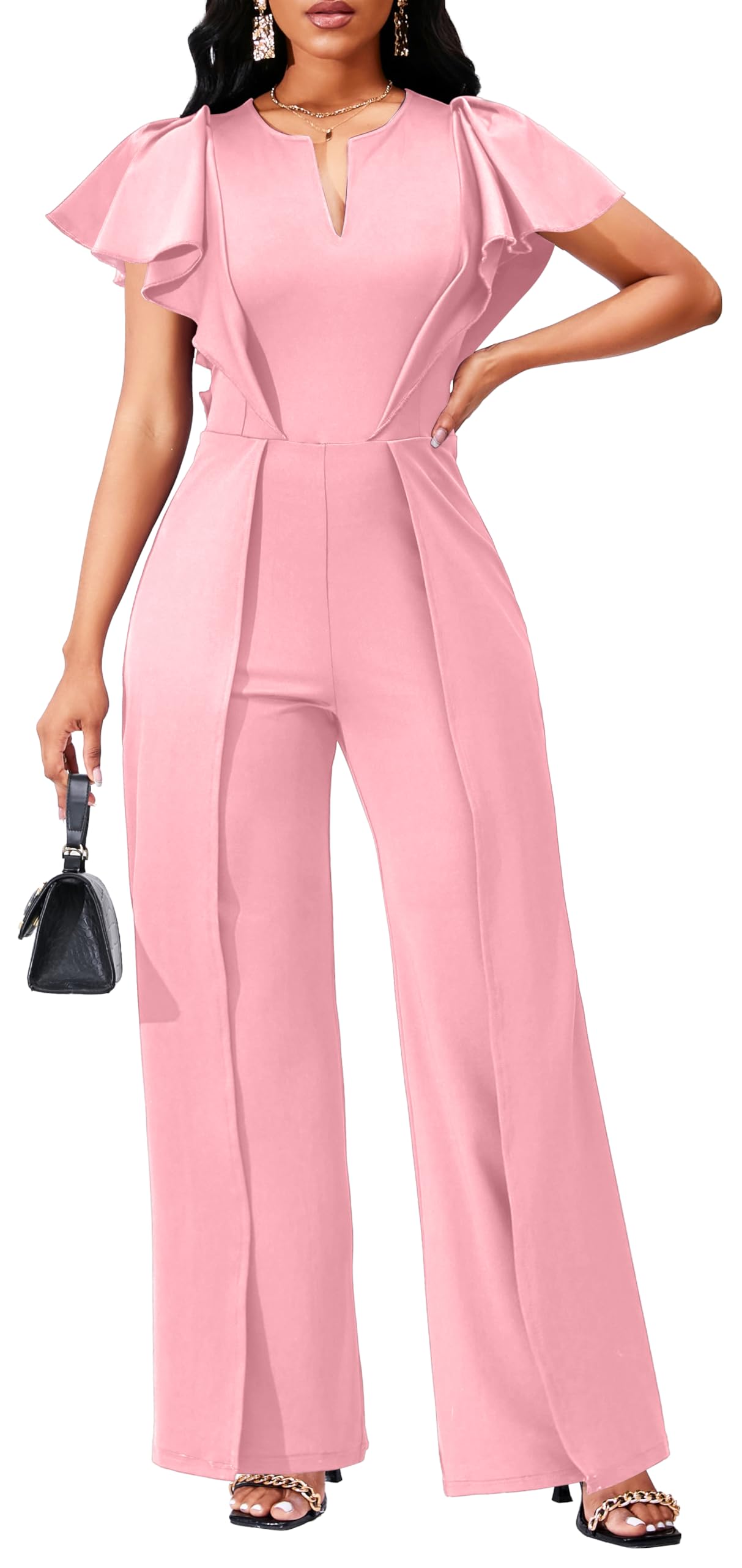 SxClub Elegant Jumpsuits for Women Dressy Formal Casual Long Straight Pants Business Jumpsuit