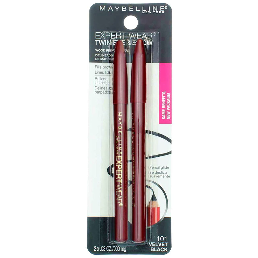 Myb Pncl Twin 01 Size 59tc Maybelline Expert Eyes Twin Brow & Eye Pencils Velvet Black .06 Oz