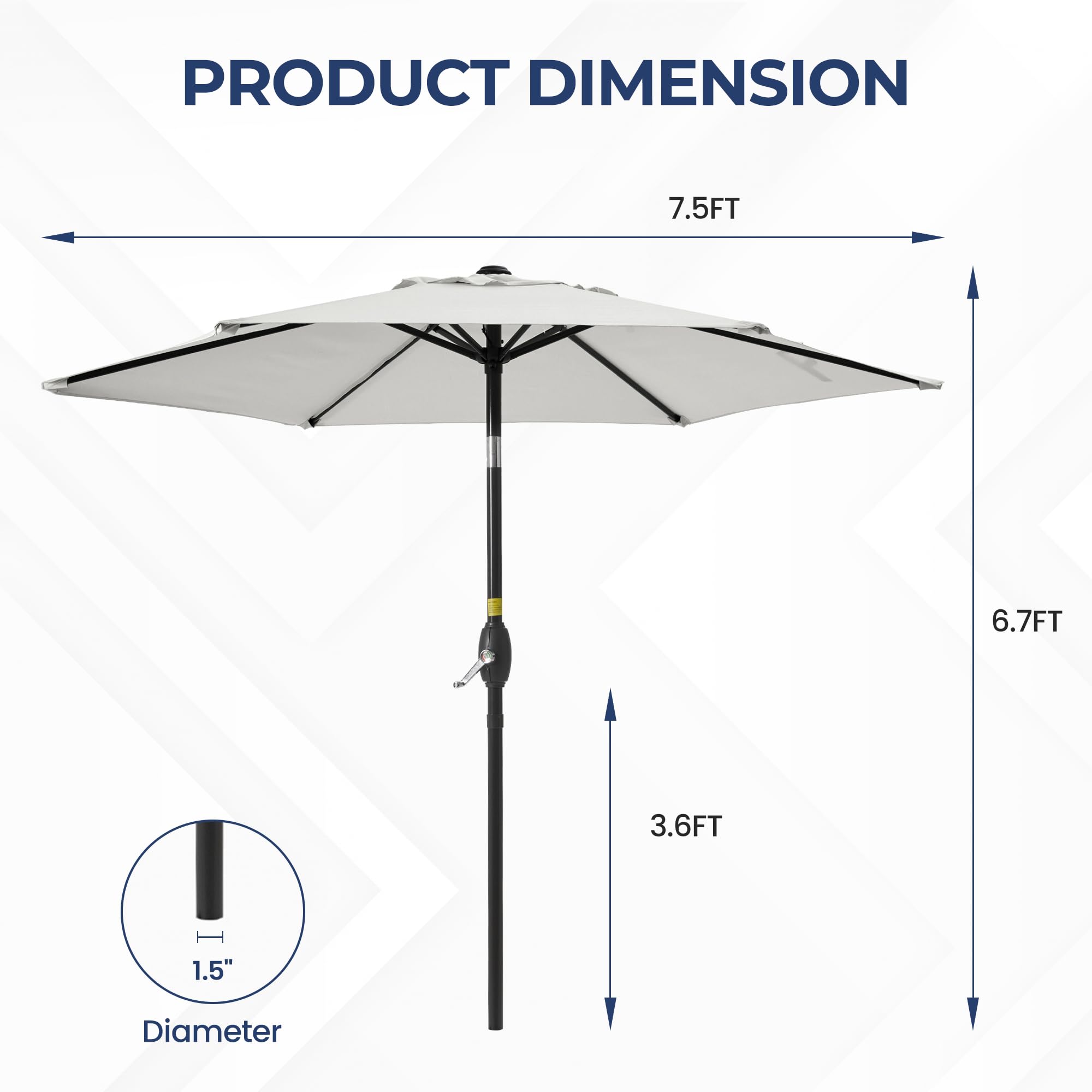 SUNVIVI OUTDOOR Outdoor Patio Umbrella, Patio Umbrella, Market Umbrella, Large Outdoor Umbrella, Metal Pole Umbrella with Push Button Tilt and Crank, Polyester Canopy