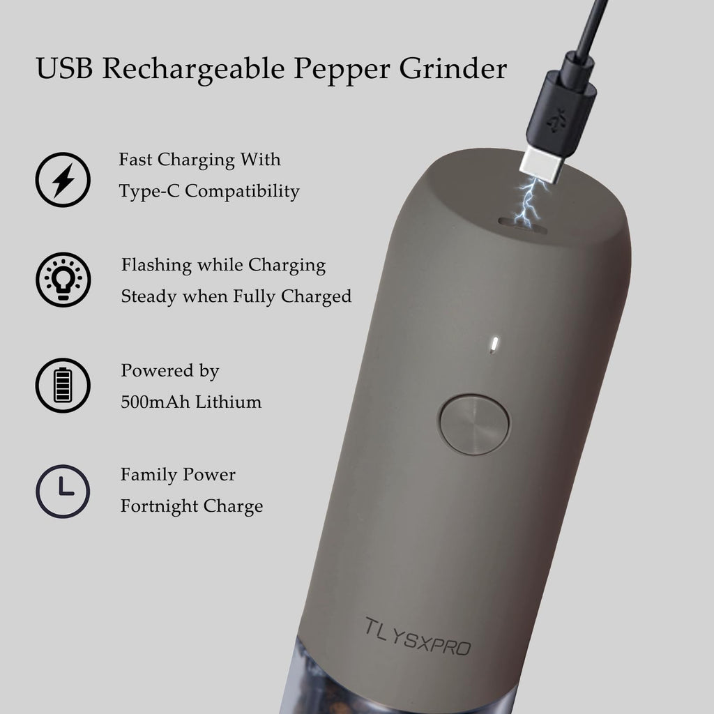 Electric Salt and Pepper Grinder Set, USB Rechargeable, Automatic Salt and Pepper Mill Grinder with Adjustable Coarseness, Electric Salt Shakers, LED Light, Refillable (2 Packs, Black)