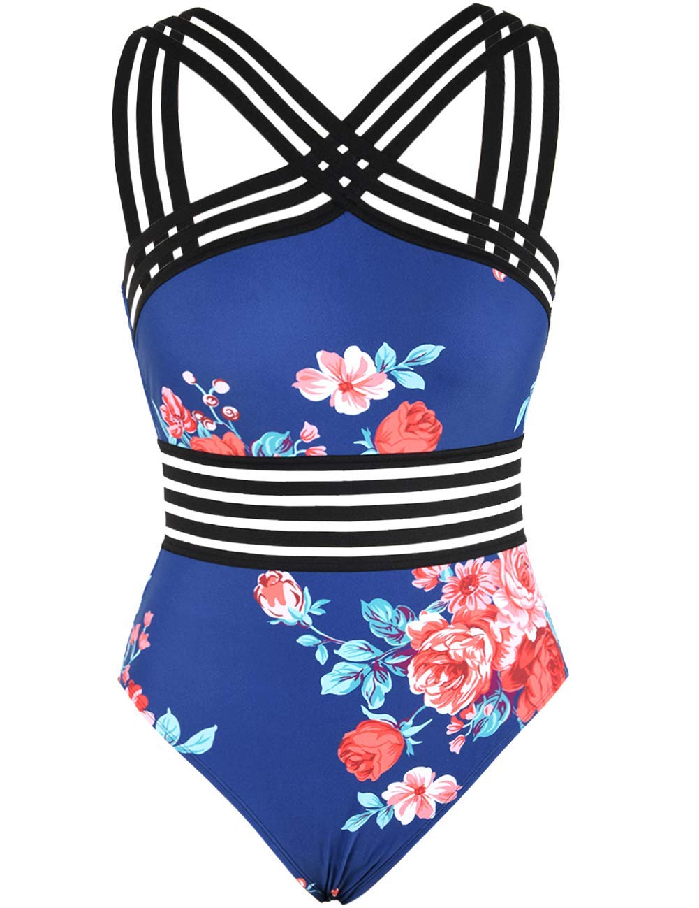 Hilor Women's Tummy Control Swimsuits Slimming One Piece Bathing Suits Front Crossover Swimwear