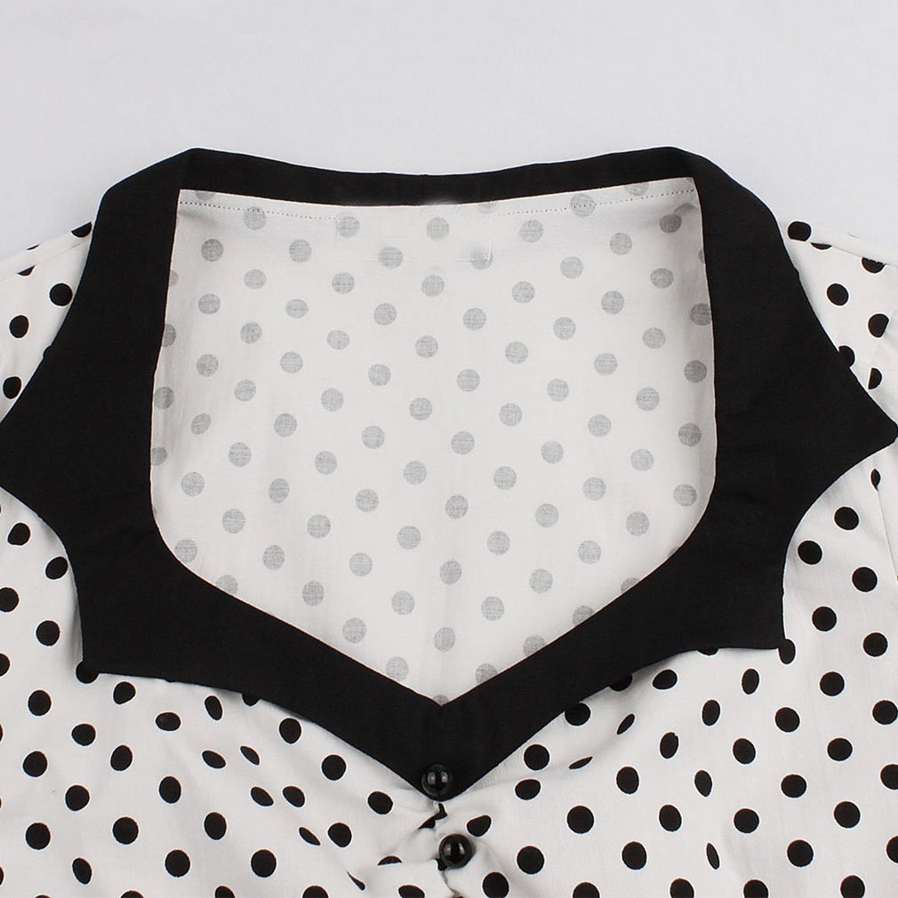 Nihsatin Vintage 1950s Retro Rockabilly Swing Dress Polka Dots Cocktail Dress with Belt