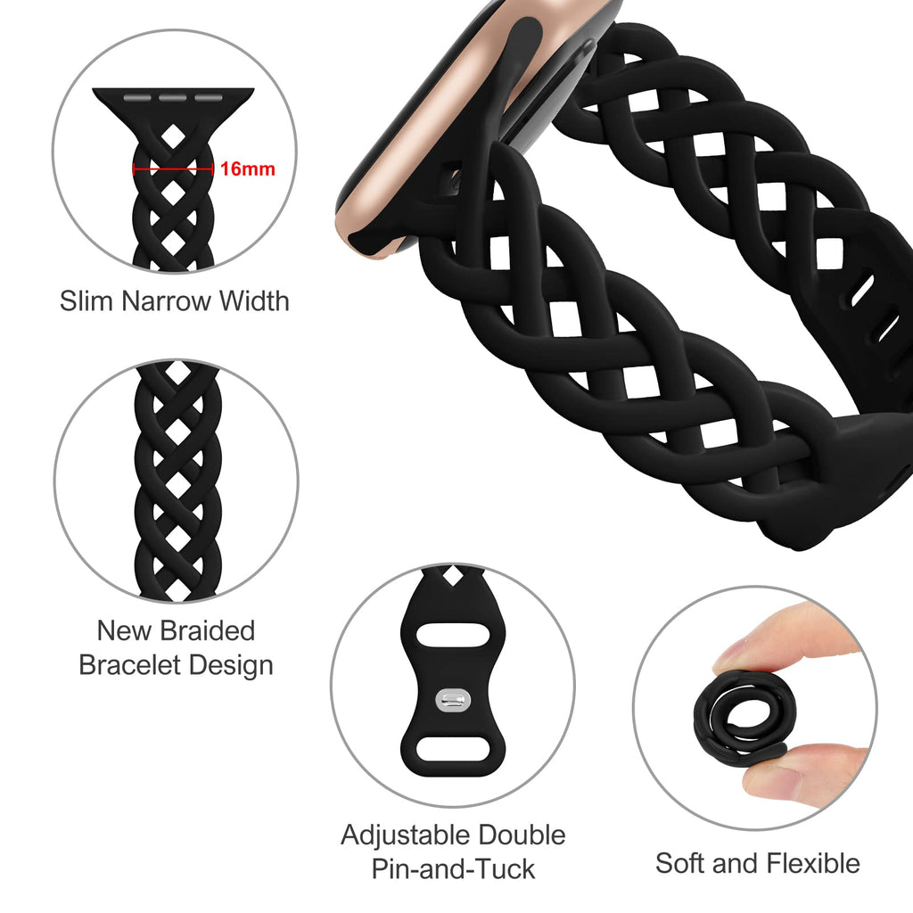 Slim Silicone Bands Compatible with Apple Watch Band 40mm 38mm 41mm 44mm 45mm 46mm 49mm 42mm Women Floral Breathable Braided Lace Thin Sport Strap Replacement Wristbands iWatch SE Series 11 10 9 8 7 6 5 4 3 ultra 2