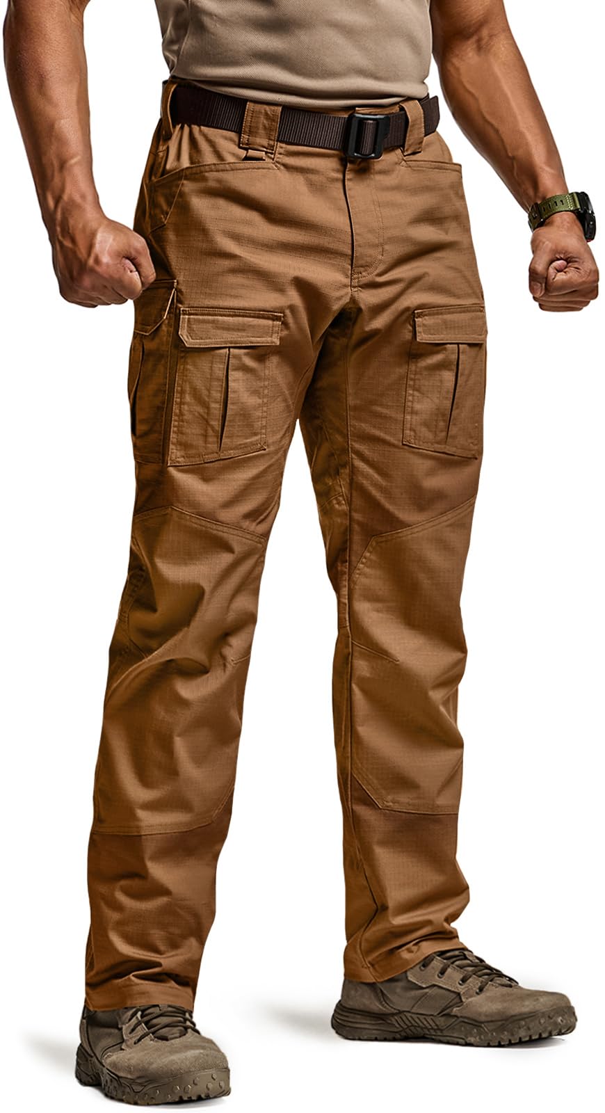 CQR Men's Flex Ripstop Tactical Pants, Water Resistant Stretch Cargo Pants, Lightweight EDC Hiking Work Pants