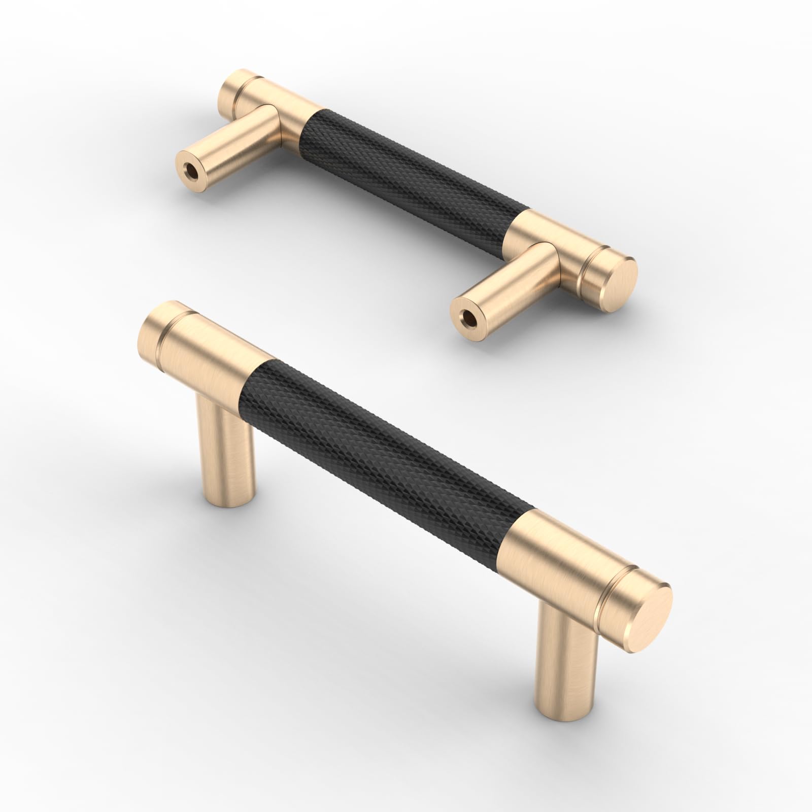 Asidrama 10 Pack 3 Inch(76mm) Matte Black and Champagne Bronze Cabinet Pulls Knurled Cabinet Handles Cupboard Handles Kitchen Cabinet Hardware for Cupboard Drawer Pulls
