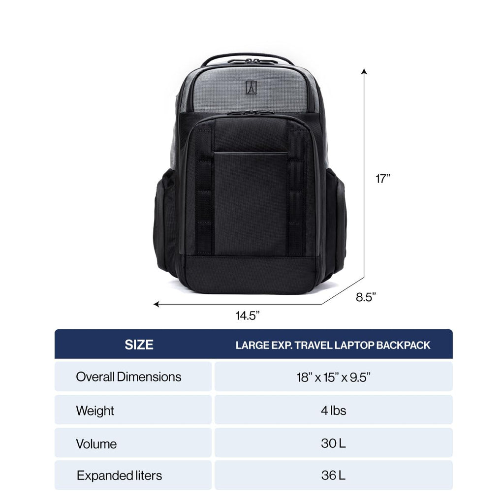 Travelpro Altitude Large Expandable Travel Laptop Backpack 30-36L, 16 Inch Laptop, Water Resistant, Work, Business, Men and Women, Aviator Navy