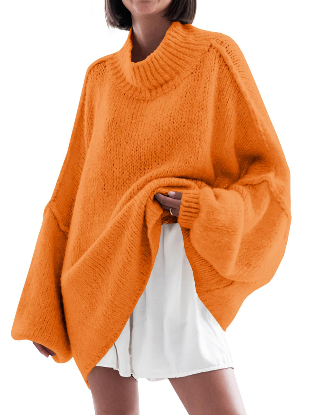 Saodimallsu Womens Oversized Sweaters Mock Neck Batwing Long Sleeve 2026 Fall Trendy Ribbed Knit Casual Tunic Sweater
