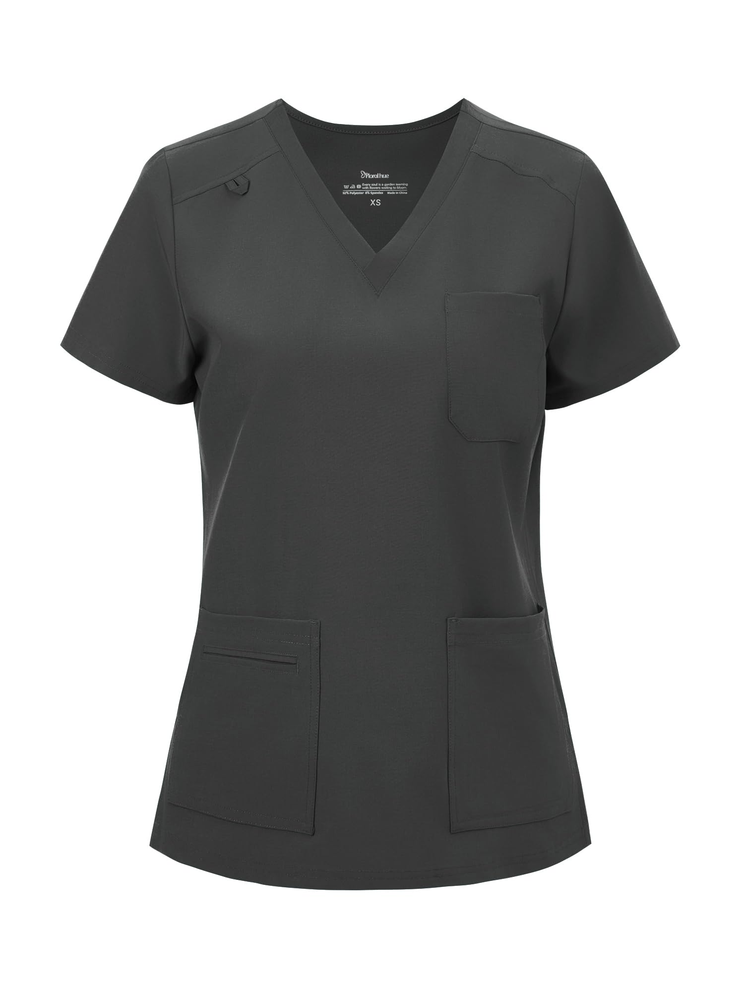 floralhue Scrub Tops for Women, Curved V-Neck Scrub Tops with 3 Pockets, Soft Stretch, Easy Care