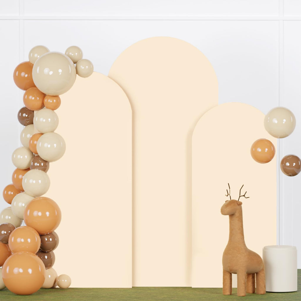 FANPROMS Beige Arch Backdrop Cover Set of 3 Wedding Arch Cover 4x5x6FT Round Top Arch Stand Cover for Fitted Arch Covers Spandex Backdrop Covers Set for Wedding Party Ceremony Decorations
