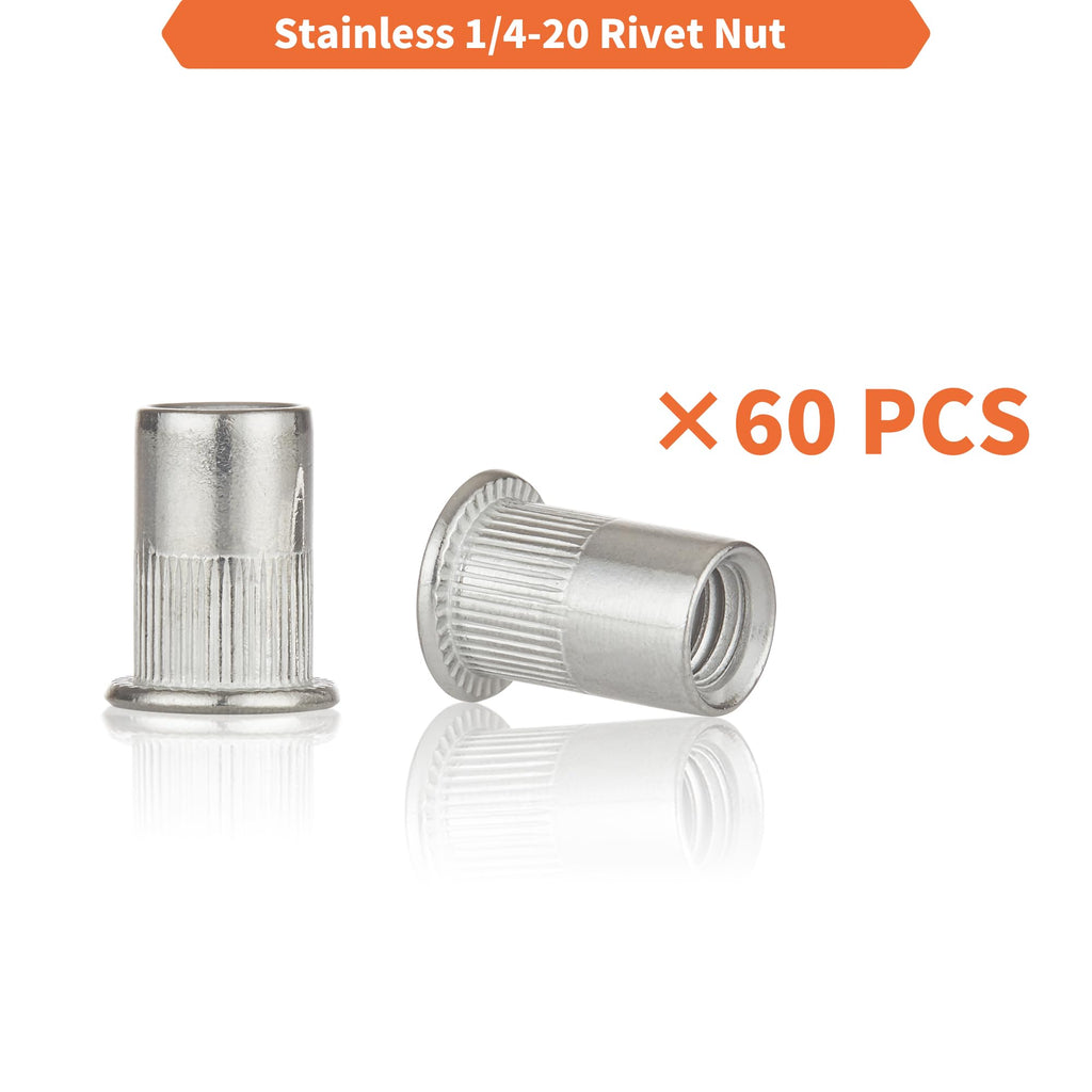 Rivet Nut Installation Tool Set Flat Head Rivnut Threaded Insert Nut Kit SAE & Metric for Metal Heavy Duty Zinc Plated Nutsert (1/4-20(Rivet Nut Tool-25pcs))