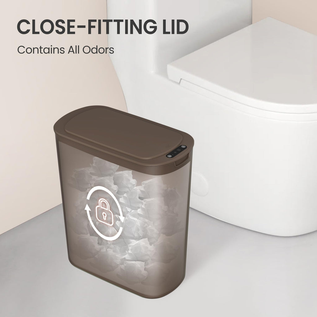 Cesun Automatic Motion Sensor Black Bathroom Trash Can with Lid, 2.6 Gallon Touchless Trash Bin, Smart Plastic Slim Garbage Can Small Wastebasket for Toilet, Office, rv, Bedroom, Living Room