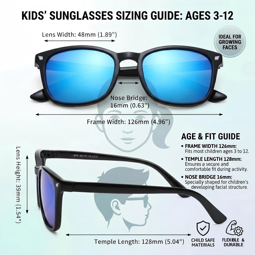 COASION Polarized Kids Sunglasses UV 400 Protection for Girls Boys Classic Retro Style Toddler Shades Age 3-12