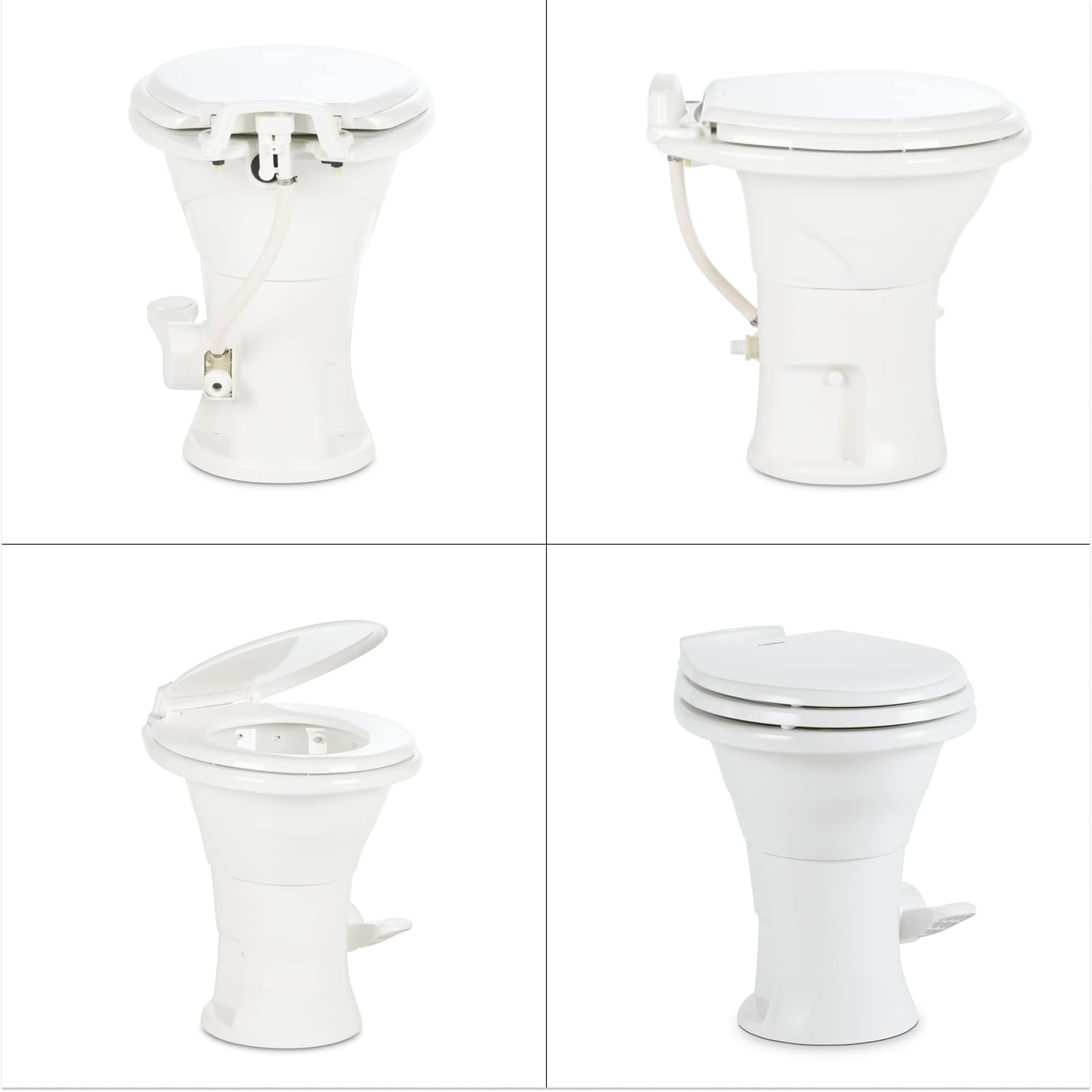 Dometic 310 Standard Toilet, White, Round Shape, Ceramic, Plastic, Wood, Lightweight with Pressure-Enhanced PowerFlush & Slow Close Seat Cover – Perfect for Modern RVs (302310081)