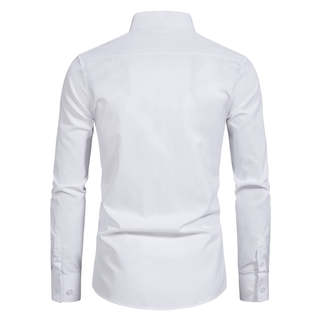 Men’s Banded Collar(Mandarin Collar) Long Sleeve Casual Solid Fancy Dress Shirts