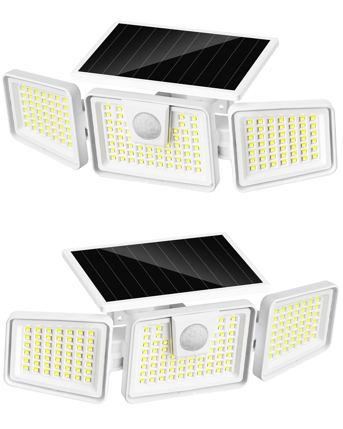 INCX 156 LED Solar Motion Lights Outdoor 2 Pack, 3 Heads Solar Security Lights with Motion Sensor IP65 Waterproof, Flood Lights for Wall, Patio, Garden, Porch, Garage White
