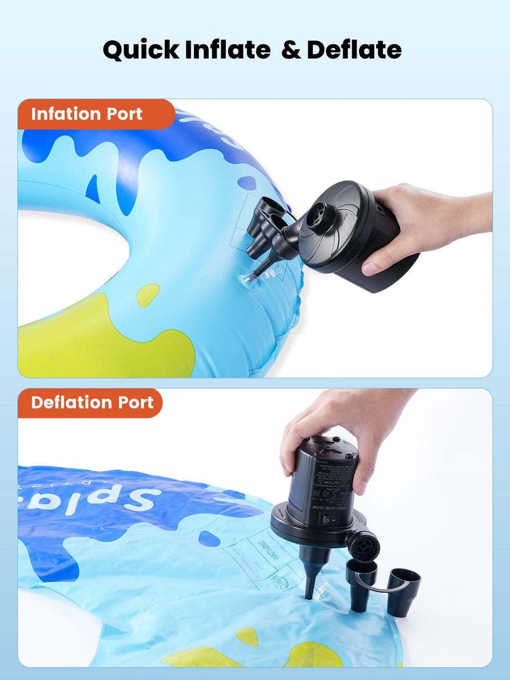 Dr.Meter Air Pump for Inflatables: AC 110V Air Mattress Pump with 3 Nozzles - Quick-Fill Electric Inflator Deflator for Inflatable Pool Raft Bed Boat Floats Swimming Rings Yoga Balls