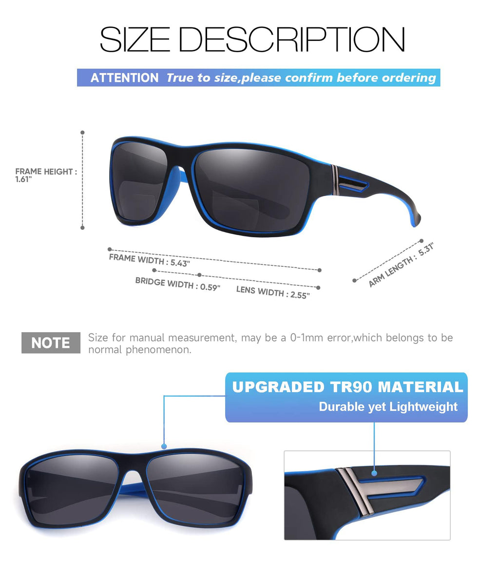 SKYOAK 3 PACK Evolved Unbreakable Bifocal Reading Sunglasses Men TR90 Frame Wrap Around Design Glasses UV 400 Protection Outdoor Sun Reader Sports/Driving (Black & Blue & Tortoise +1.50)