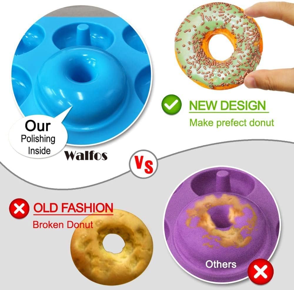 Walfos Donut Pan for Baking - Non-Stick Silicone Doughnut Pan Set, Silicone Donut Mold Heat Resistant, Make Perfect Donut Cake Biscuit Bagels, BPA FREE and Dishwasher Safe, Set of 3