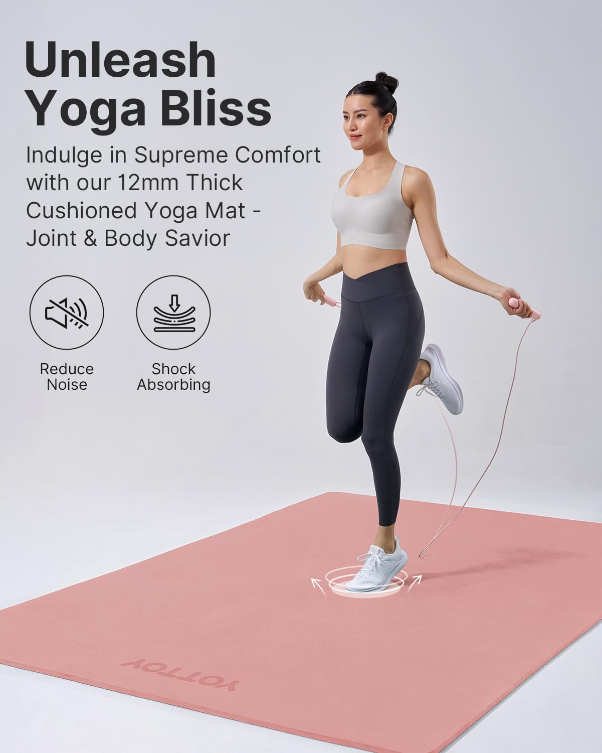 YOTTOY Large Yoga Mat (75 * 52 * 1/2inch),Extra Wide TPE Exercise Mat,Non-Slip Workout Mat for Pilates, Fitness, Barefoot, Home Gym Studio with Strap and Towel
