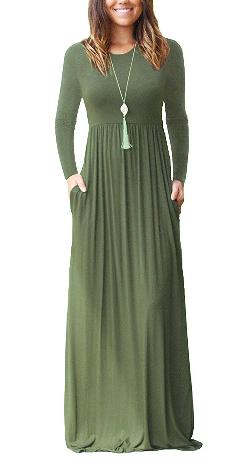 AUSELILY Women's Classic Long Sleeve Dress Loose Plain Long Casual Maxi Dresses with Pockets 2026