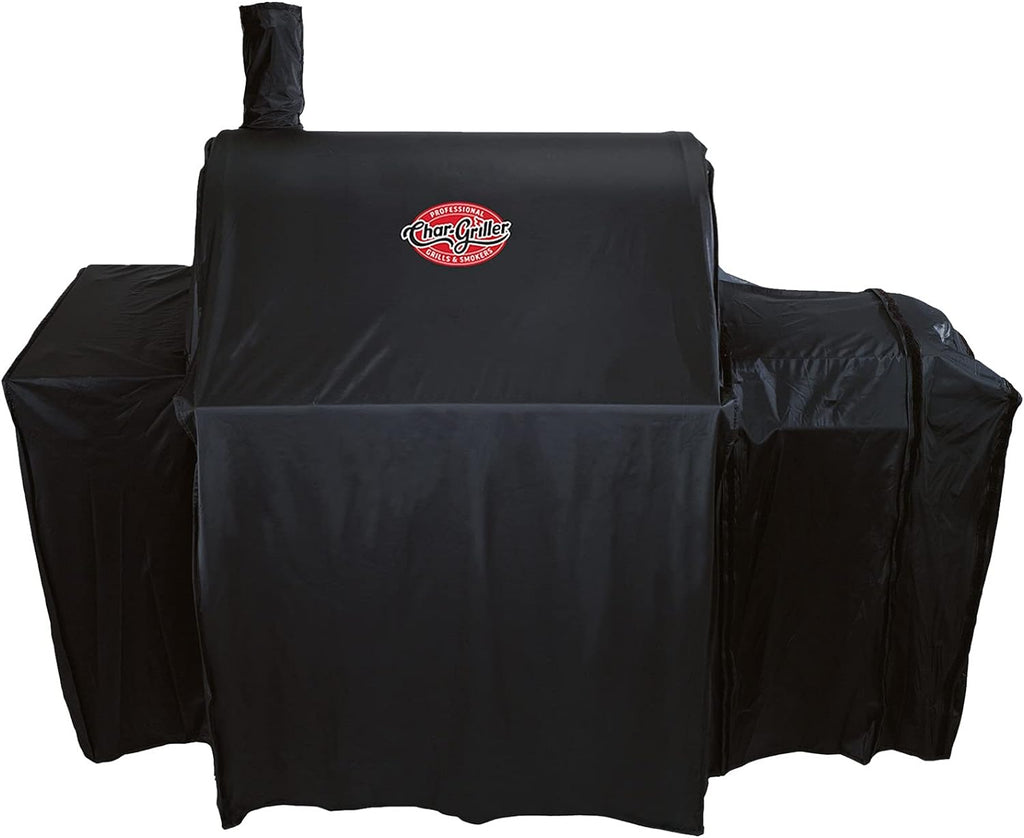 Char-Griller® Durable Polyester Grill and Smoker Cover with Waterproof Material, PVC Lining, and Extendable Design in Black, 46"L x 23"W x 48.5"H, Model 5555