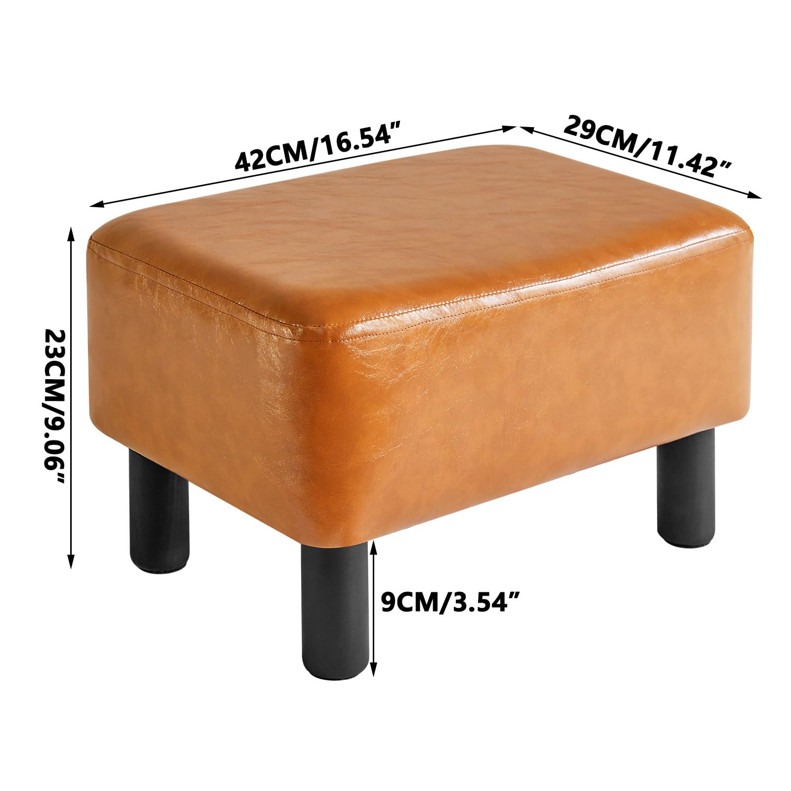 IBUYKE 16.54" Small Footstool, PU Faux Leather Step Stool, with Padded Seat Pine Wood Legs and Padded Rectangular Stool, for Bedroom, Black RF-BD210