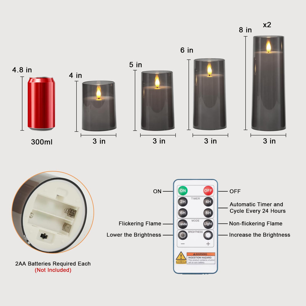 Raycare Flameless Candles Battery Operated with Remote Timer, Acrylic Flickering LED Pillar Candle for Christmas, Wedding, Home Decor, Gift for Family and Friend, White, Set of3