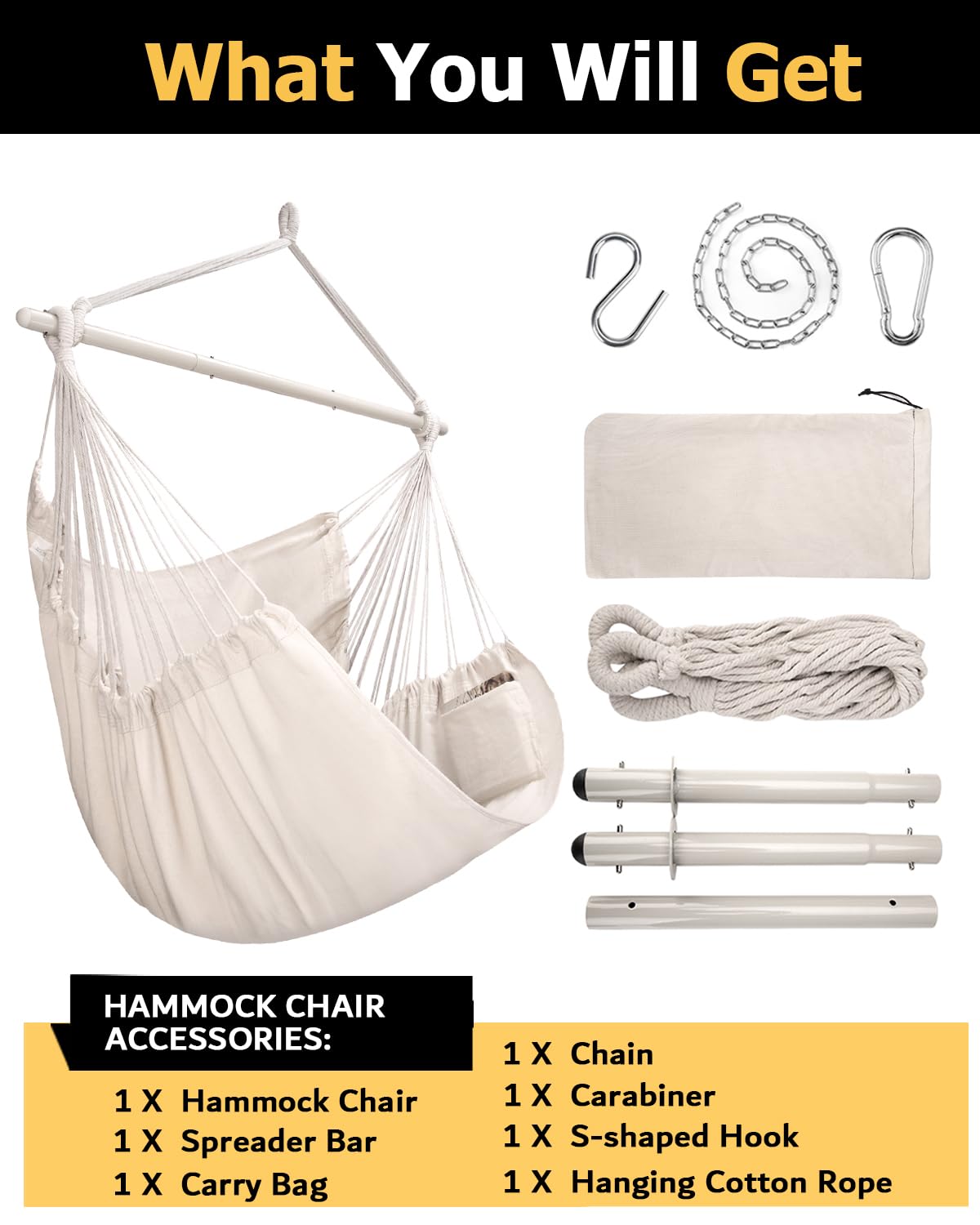 ADVOKAIR Hammock Chair Large 70.9"x47.2", 32% Bigger XXL Hanging Swing Chair with 500lbs Capacity, Heavy Duty Steel Spreader Bar, Extra Roomy Comfort for Adult Indoor Outdoor Bedroom Patio